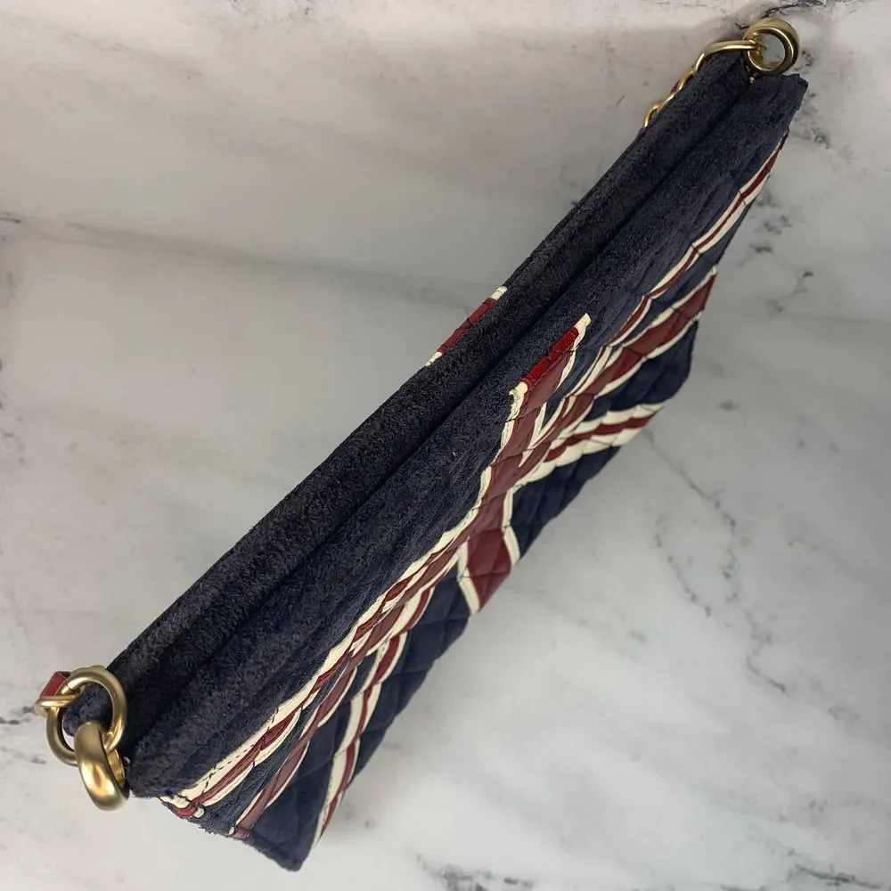 ❌❌ CHANEL Union Jack UK Bag British Flag suede vintage London CC Shoulder/clutch - Picture 10 of 16
